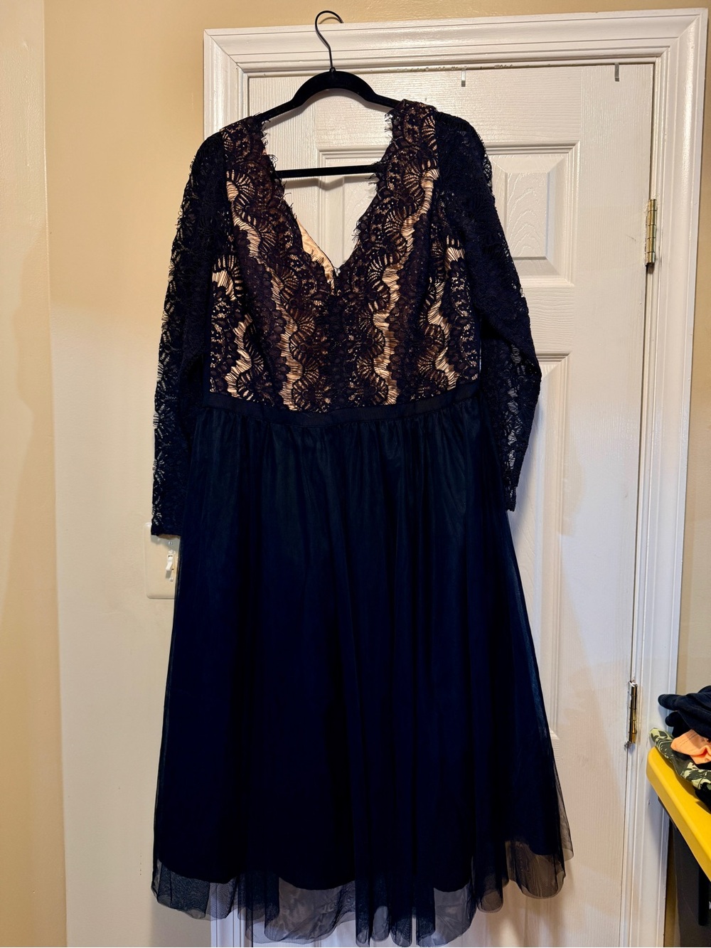 City Chic Black Lace & Nude Lined Long Sleeve Cocktail Dress